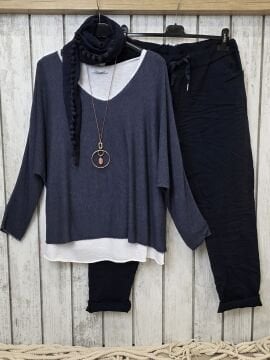 Çift Kat İtalyan Triko Bluz Lacivert