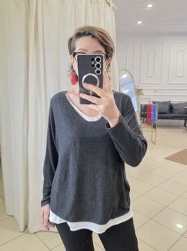 Çift Kat İtalyan Triko Bluz Antrasit Gri