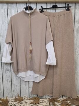 Yünlü Yumuşak Triko Pantolon Camel