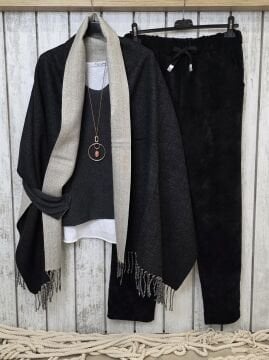 Beli Lastikli  Kadife İtalyan Siyah Pantolon