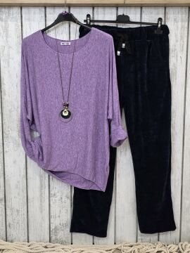 Beli Lastikli Kadife İtalyan Lacivert Pantolon