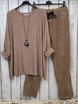 Beli Lastikli Kadife İtalyan Camel Pantolon