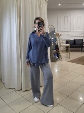 Yünlü Yumuşak Triko Pantolon Gri