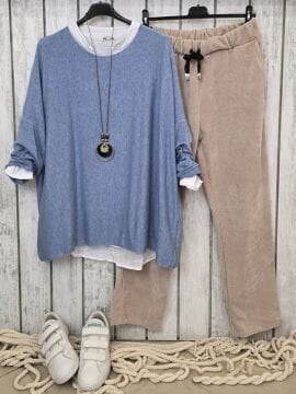 Beli Lastikli Kadife Bej Pantolon