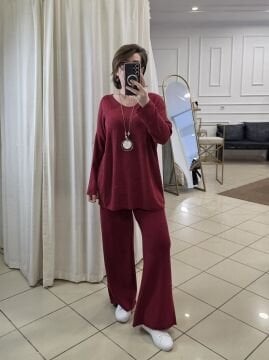 Yünlü Yumuşak Triko Pantolon Bordo