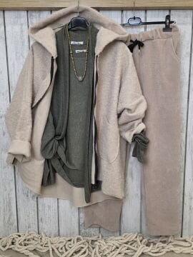 Beli Lastikli Kadife Bej Pantolon