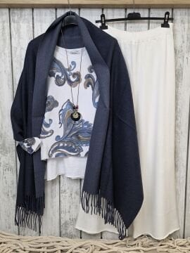 Yünlü Yumuşak Triko Pantolon Beyaz