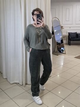 Beli Lastikli Kadife İtalyan Haki Pantolon