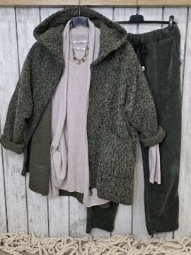 Beli Lastikli Kadife İtalyan Haki Pantolon