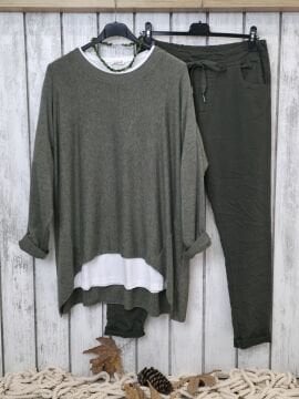 Arkası Uzun İtalyan Triko Kazak Haki