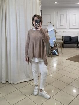 Arkası Uzun İtalyan Triko Kazak Camel