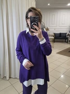 Arkası Uzun İtalyan Triko Kazak Mor