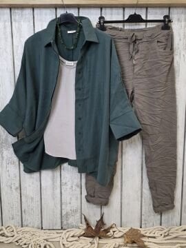 Dökümlü Liyosel Yeşil Gömlek