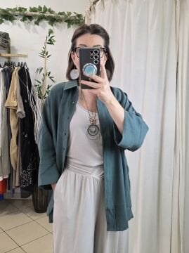 Dökümlü Liyosel Yeşil Gömlek