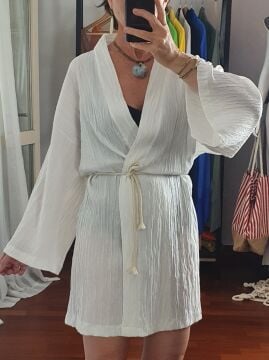 Ekru Krep Kimono Ceket