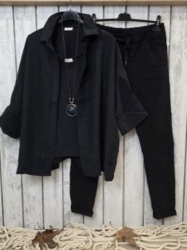 Dökümlü Liyosel Siyah Gömlek