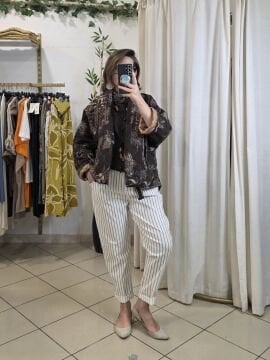 Desenli Kimono Mont Kahverengi