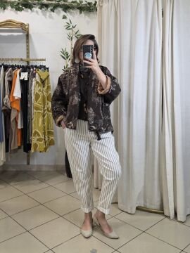 Desenli Kimono Mont Kahverengi