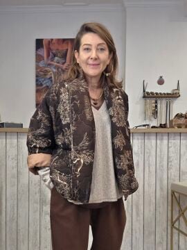 Desenli Kimono Mont Kahverengi