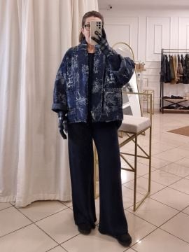 Desenli Kimono Mont Lacivert