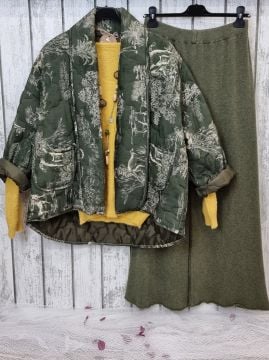 Desenli Kimono Mont Yeşil