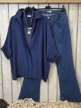 Dökümlü Liyosel Lacivert Gömlek