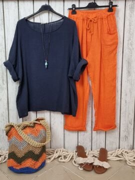 Oversize İtalyan Müslin Bluz Lacivert