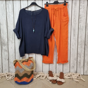 Oversize İtalyan Müslin Bluz Lacivert