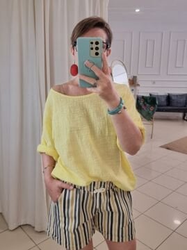 Boyuna Çizgili Gabardin Şort Slim Fit