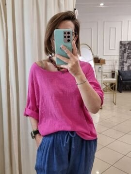 Oversize İtalyan Müslin Bluz Pembe