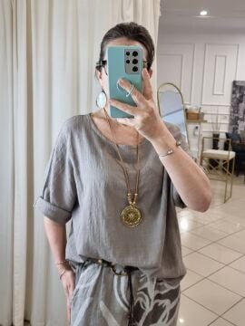 Oversize İtalyan Müslin Vizon Bluz Fango