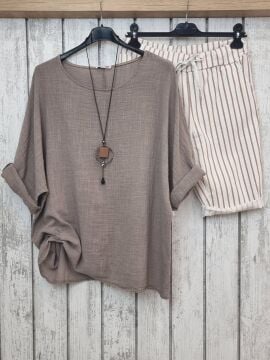 Oversize İtalyan Müslin Vizon Bluz Fango