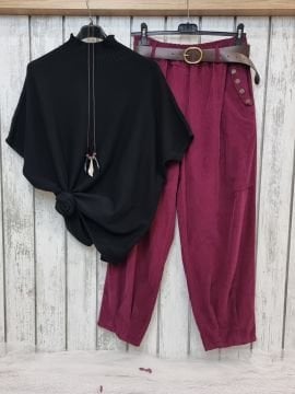 Bol Kesim Kadife Pantolon Mürdüm