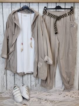 Bol Kesim Kadife Bol Pantolon Bej