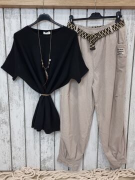 Bol Kesim Kadife Bol Pantolon Bej