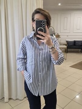 Boyuna Çizgili Koton Gömlek