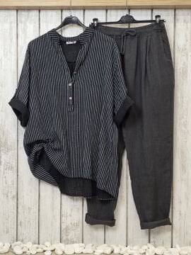 Havuç Kesim Keten Antrasit Pantolon İtalyan