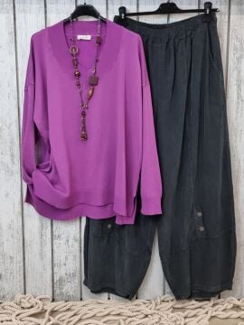 Yarım Şalvar Pantolon Kadife Antrasit