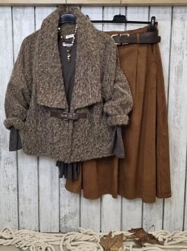 Kemerli  Süet Camel Etek