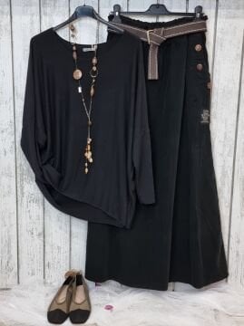 Bol Kesim Kadife Uzun Etek Siyah