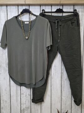 V Yaka Jarse Tişört Haki