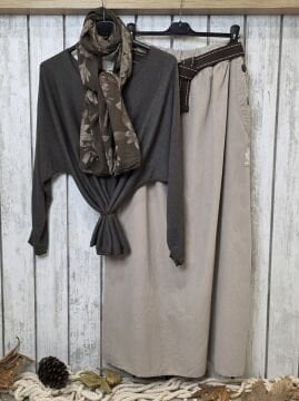 Bol Kesim Kadife Uzun Etek Bej