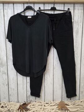 V yaka Jarse Tişört Siyah