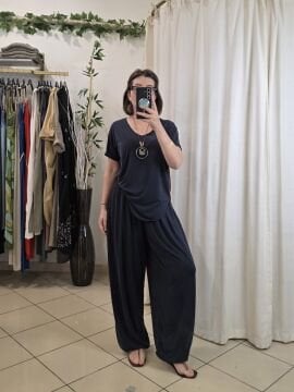 V Yaka Jarse Tişört Lacivert
