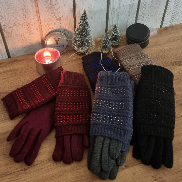 Çift Katlı Triko Taşlı Eldiven