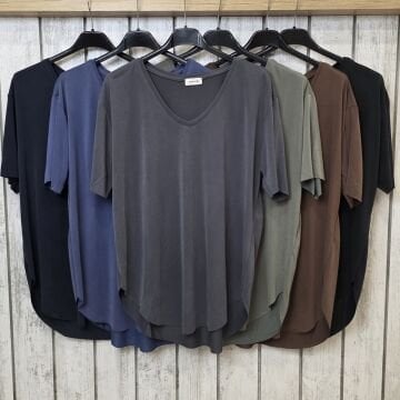 V Yaka Jarse Tişört Gri