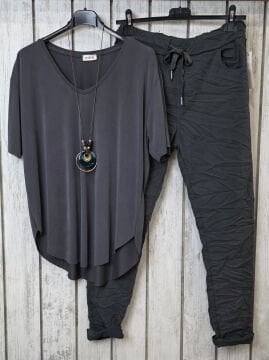 V Yaka Jarse Tişört Antrasit Gri