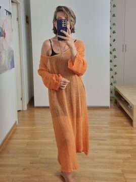 Oversize File Elbise Turuncu