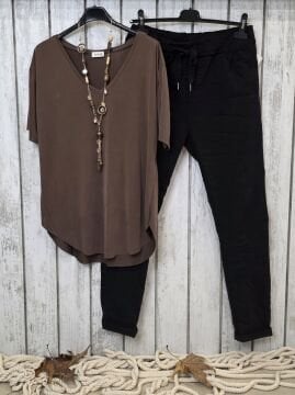 V Yaka Jarse Tişört Kahve