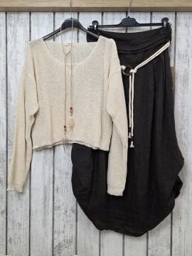 Yırtıklı Merserize Triko Ekru